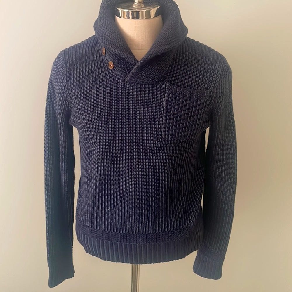 RRL Navy shawl cotton sweater
